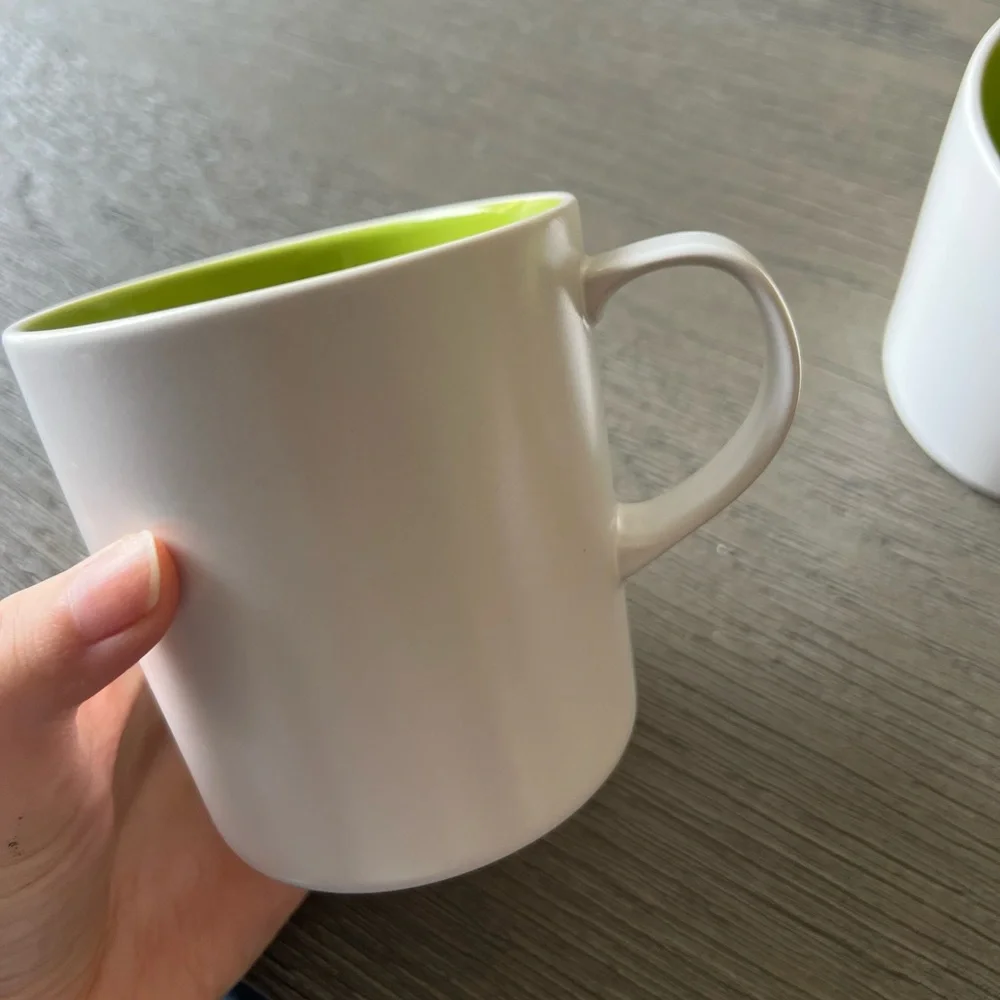 Pair of Max Green & White Crate & Barrel Mugs